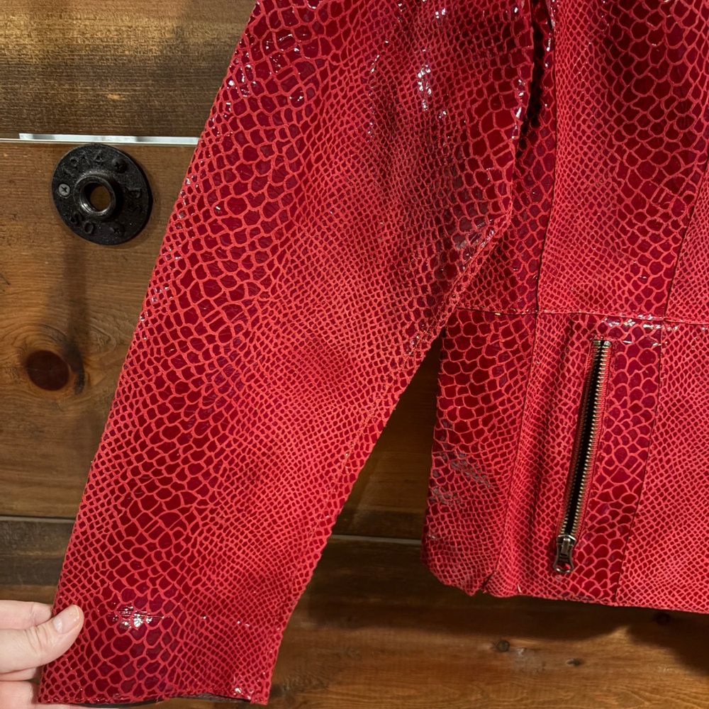 Chico's Red Textured Leather Jacket - Picture 3 of 6